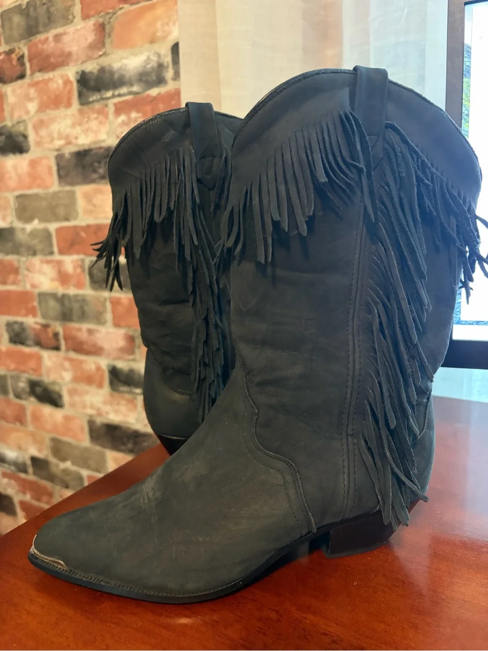 ACME Charcoal Fringe Cowboy mid calf boot